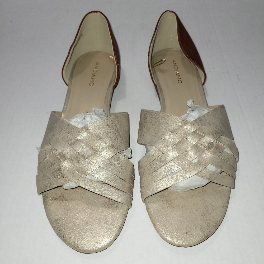 Andiamo Arachel Wide Width Gold and Brown Sandals Womens Size 11 Wide